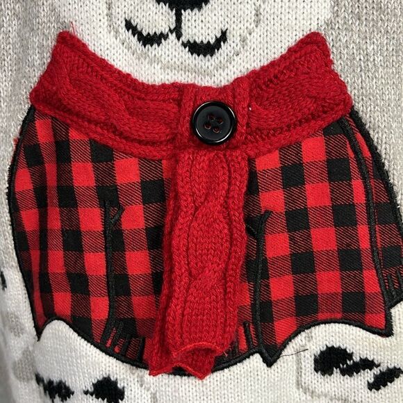 Karen Scott Bear Applique Holiday Christmas Sweater buffalo check scarf large - Picture 3 of 6